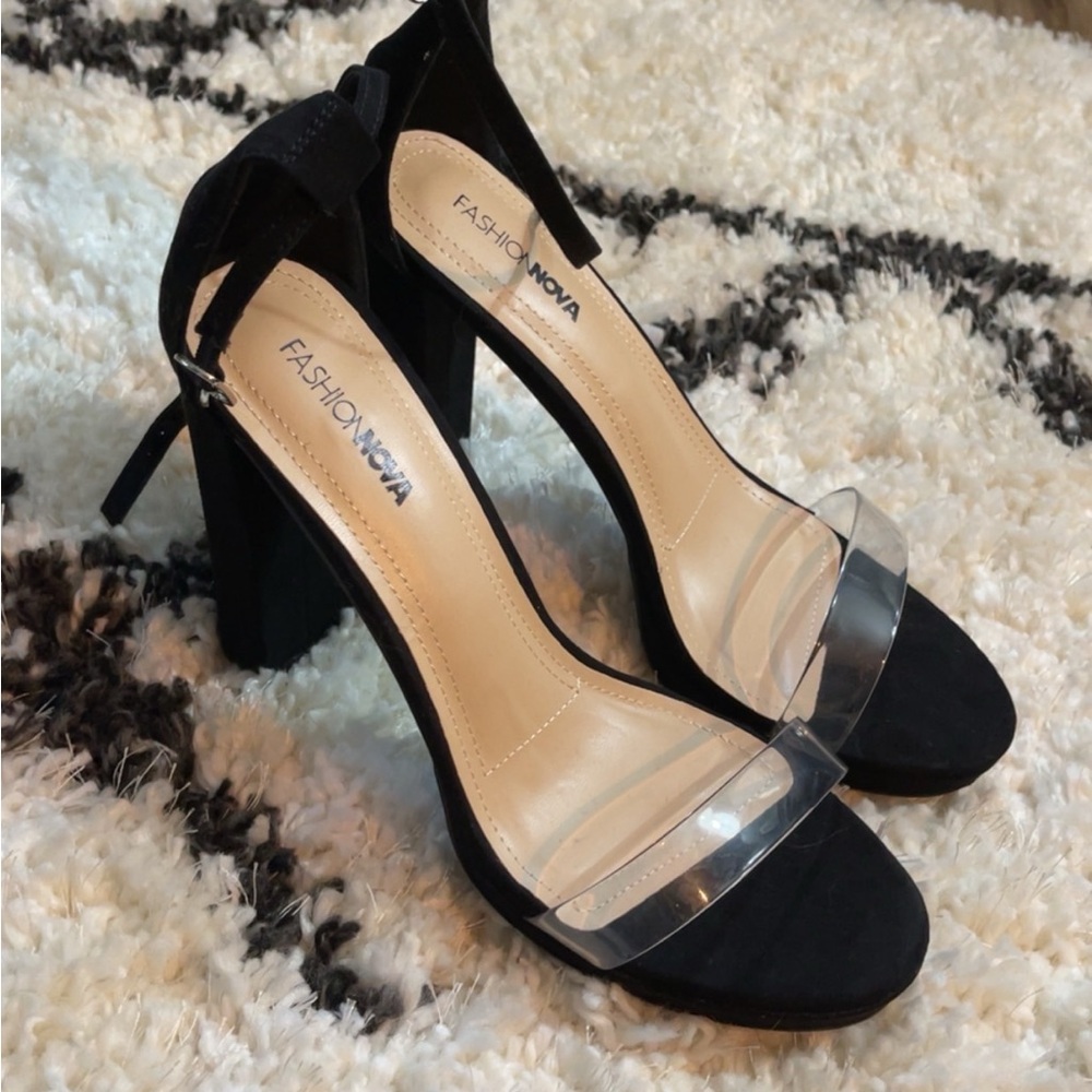 Fashion Nova Black Heels with Clear Strap